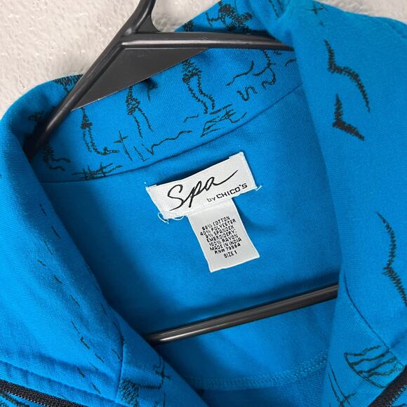 Chico’s Spa Blue Zip Front Jacket Size 1 (M) Abstract Embroidered Print - Picture 2 of 6